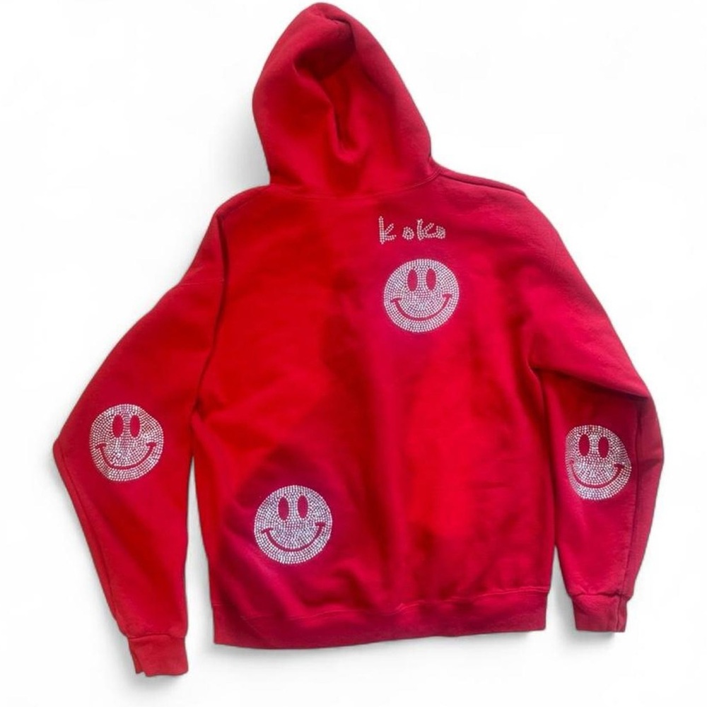 Iamkoko.la Smiley Face Detail Red Zip Up Hoodie Size L